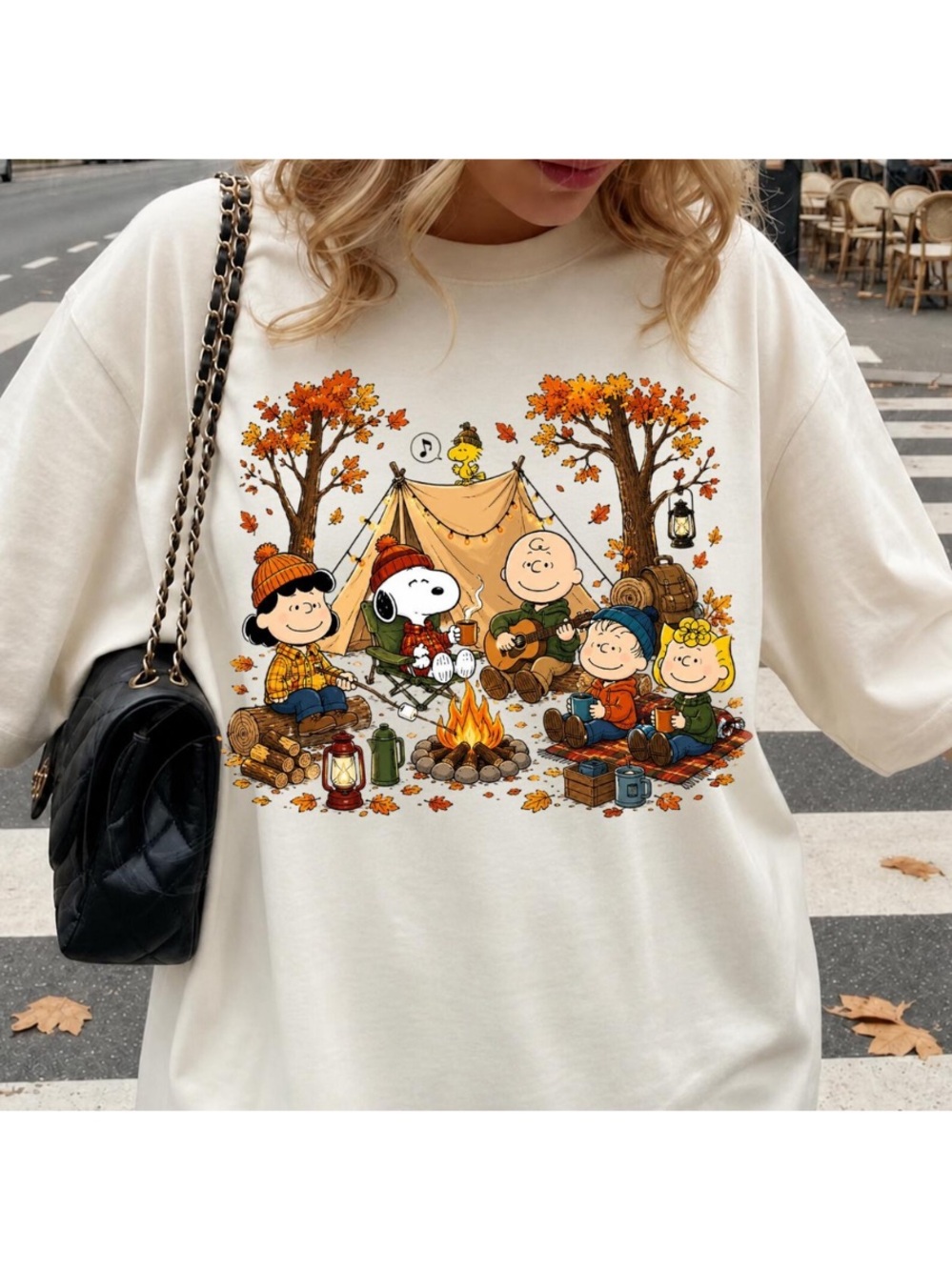 Off White Fall Camping Graphic Tee - Friends